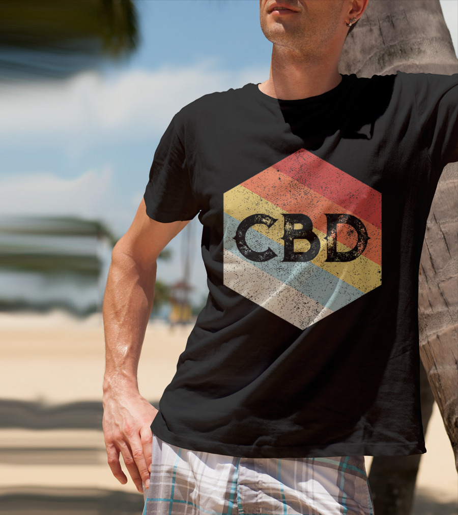 Vintage CBD Retro Hexagon Distressed Stripes T-Shirt