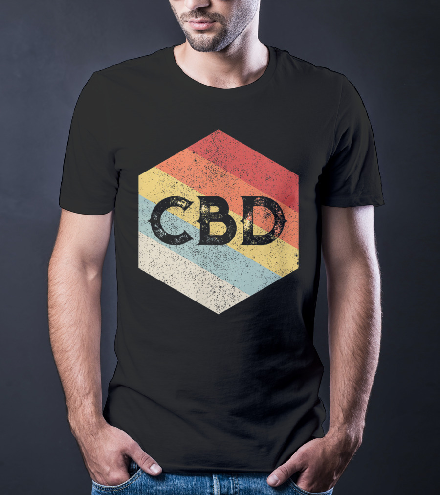 Vintage CBD Retro Hexagon Distressed Stripes T-Shirt