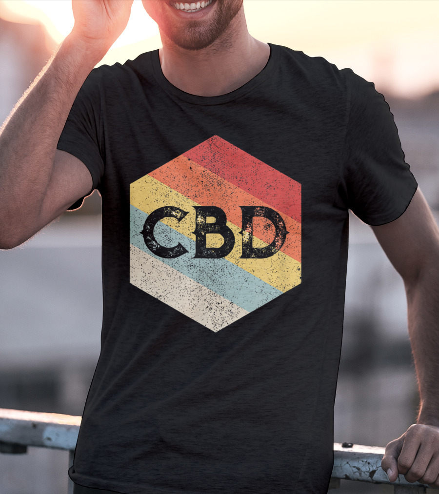 Vintage CBD Retro Hexagon Distressed Stripes T-Shirt