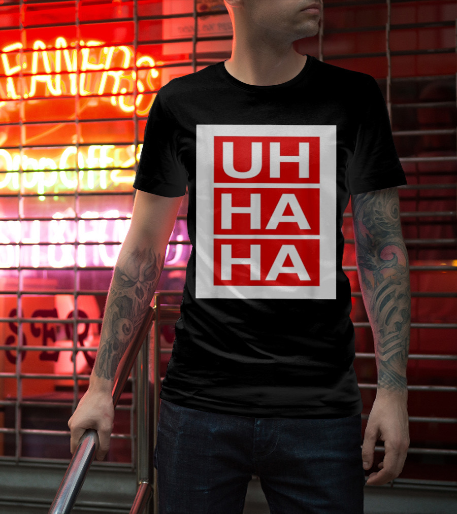 UH HA HA Graphic On Red Blocks T-Shirt