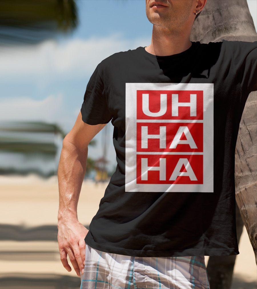 UH HA HA Graphic On Red Blocks T-Shirt