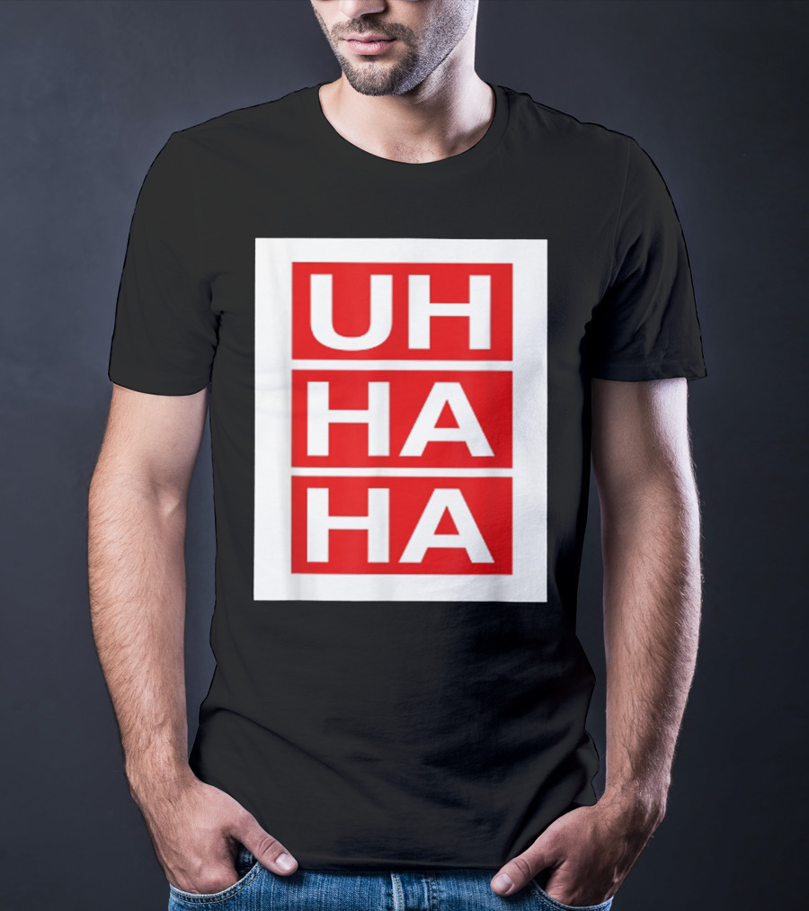 UH HA HA Graphic On Red Blocks T-Shirt