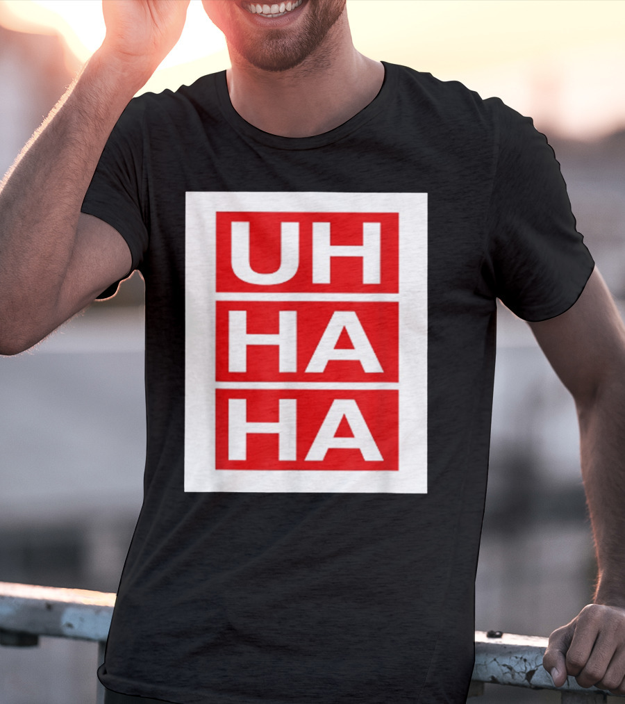 UH HA HA Graphic On Red Blocks T-Shirt