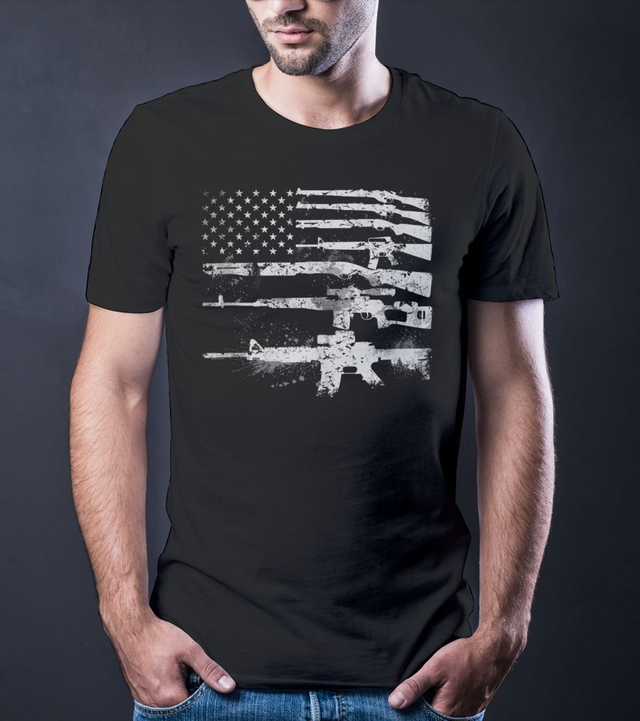 USA Flag Made Of Rifles Guns Weapons Military 2A Stripes T-Shirt