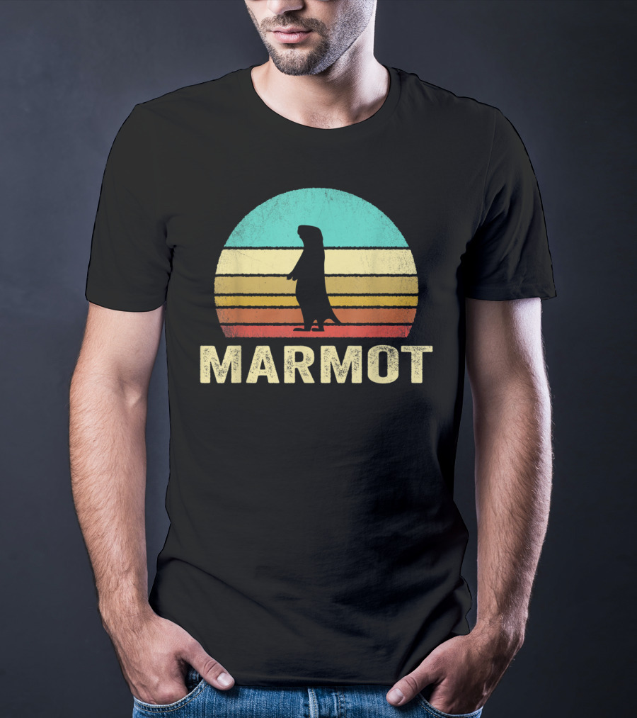 Retro Marmot Silhouette Sunset Stripes T-Shirt