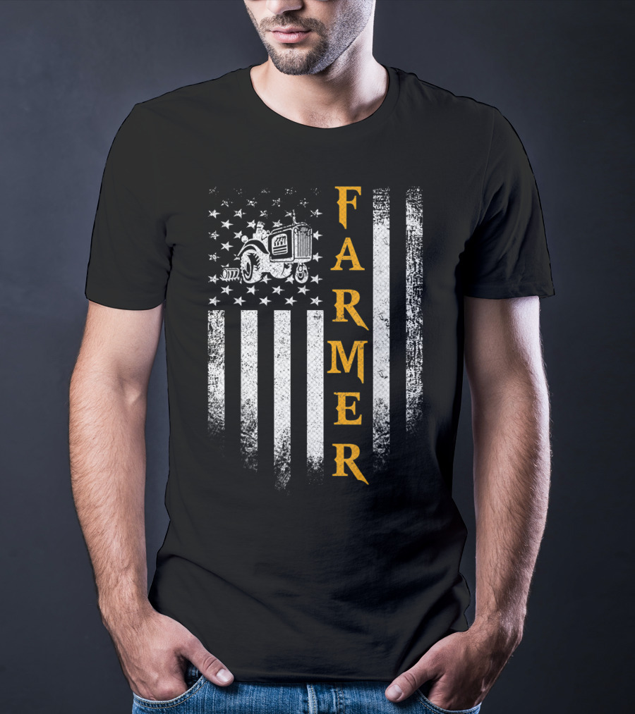 Farmer American Flag Vintage Tractor USA Farming T-Shirt