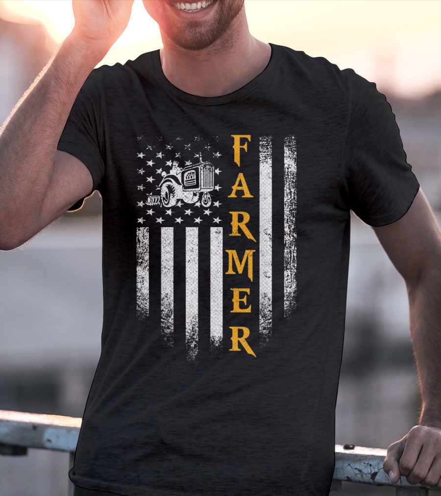 Farmer American Flag Vintage Tractor USA Farming T-Shirt