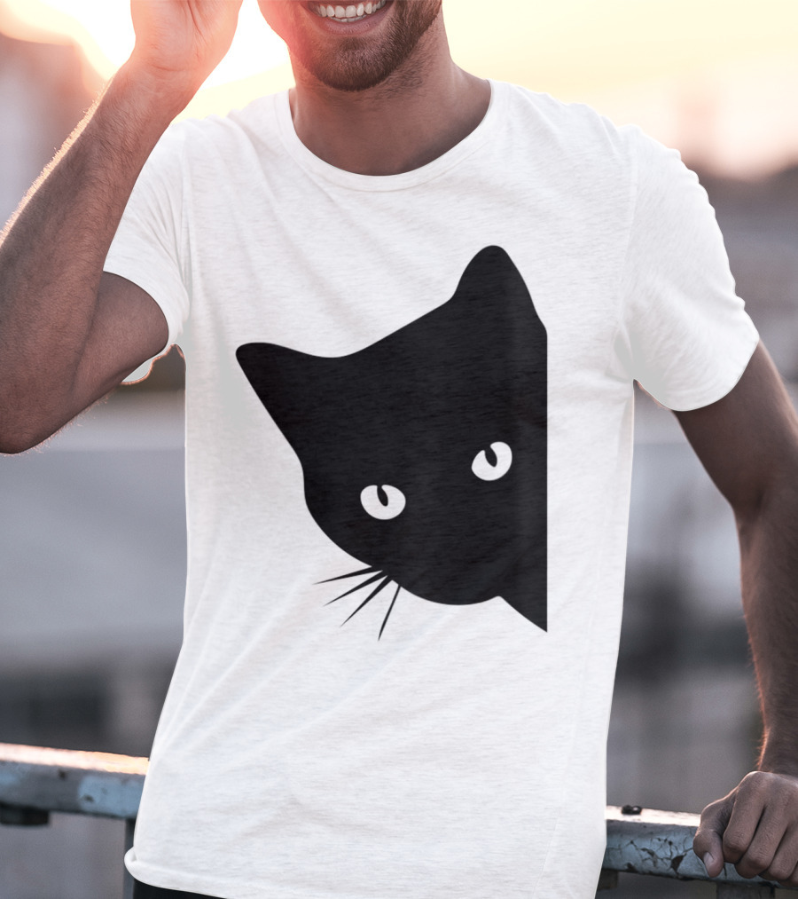 Cat Lover Ladies Spy Cat Hidden Peeking Cat T-Shirt