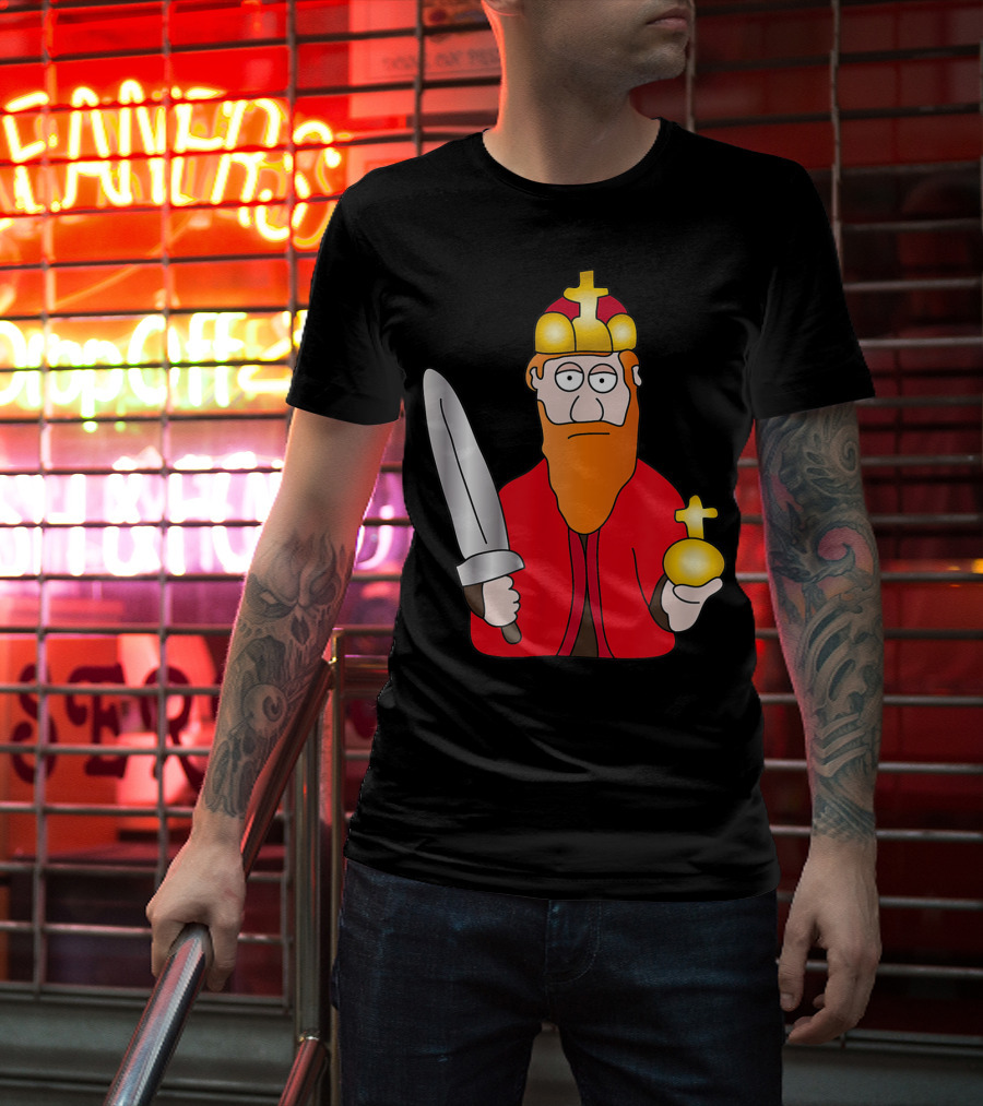 Funny King Barbarossa Cartoon Holding Sword And Orb Knights T-Shirt