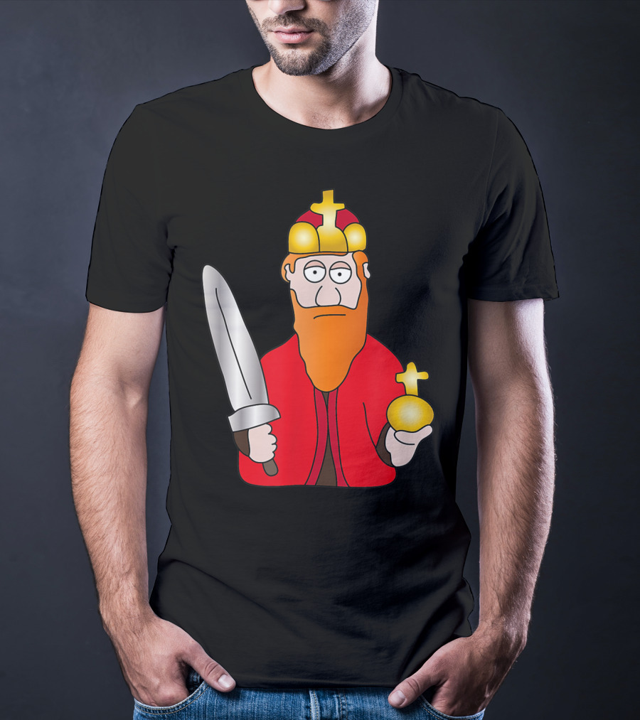 Funny King Barbarossa Cartoon Holding Sword And Orb Knights T-Shirt