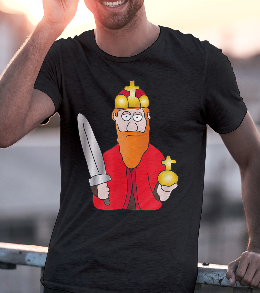 Funny King Barbarossa Cartoon Holding Sword And Orb Knights T-Shirt
