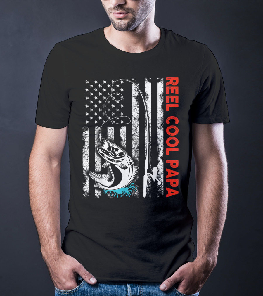 Reel Cool Papa American Flag Fishing Family Fun T-Shirt