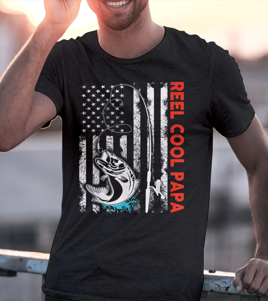 Reel Cool Papa American Flag Fishing Family Fun T-Shirt
