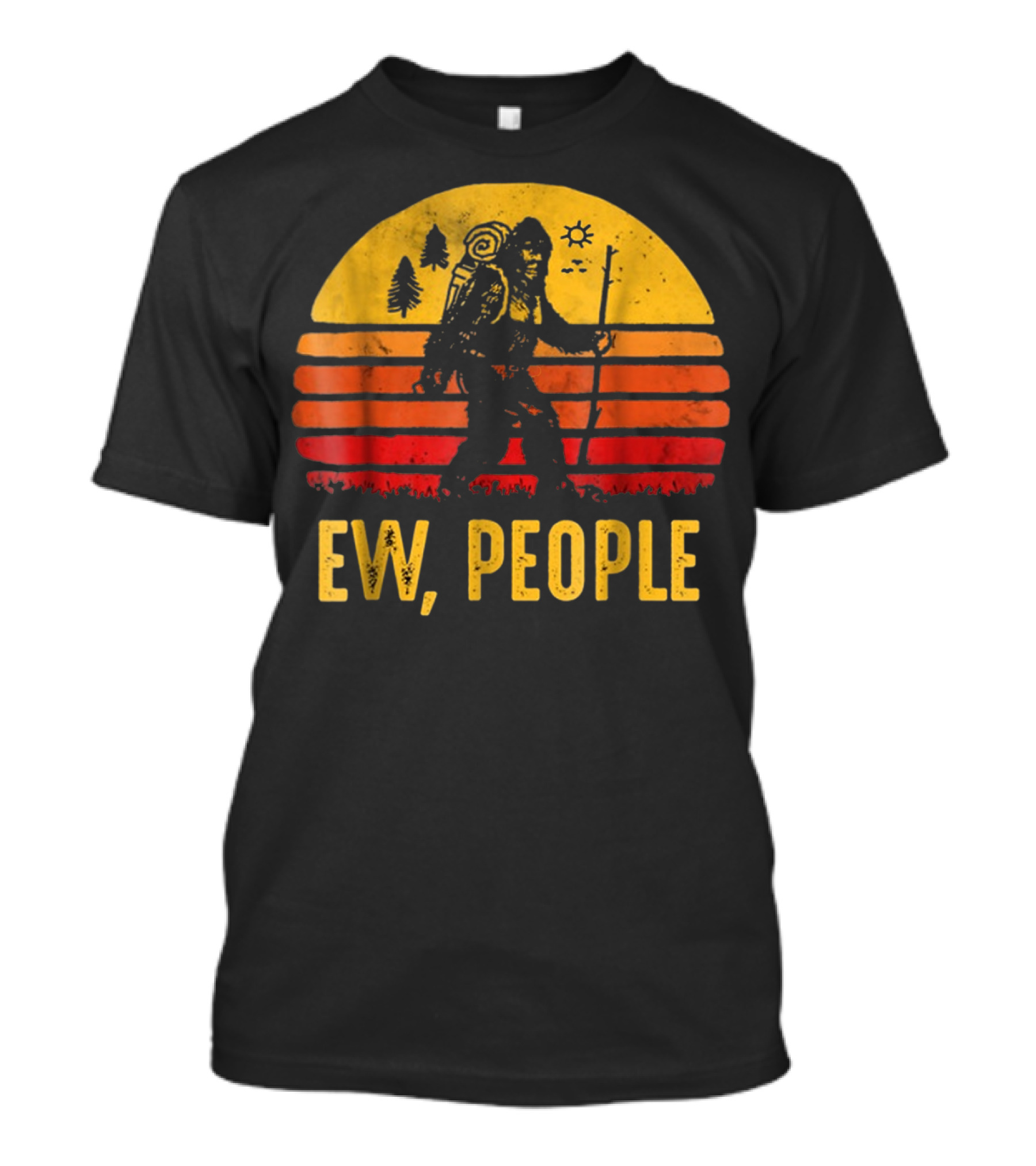 Funny Bigfoot Ew People Vintage Hiking Sunset T-Shirt