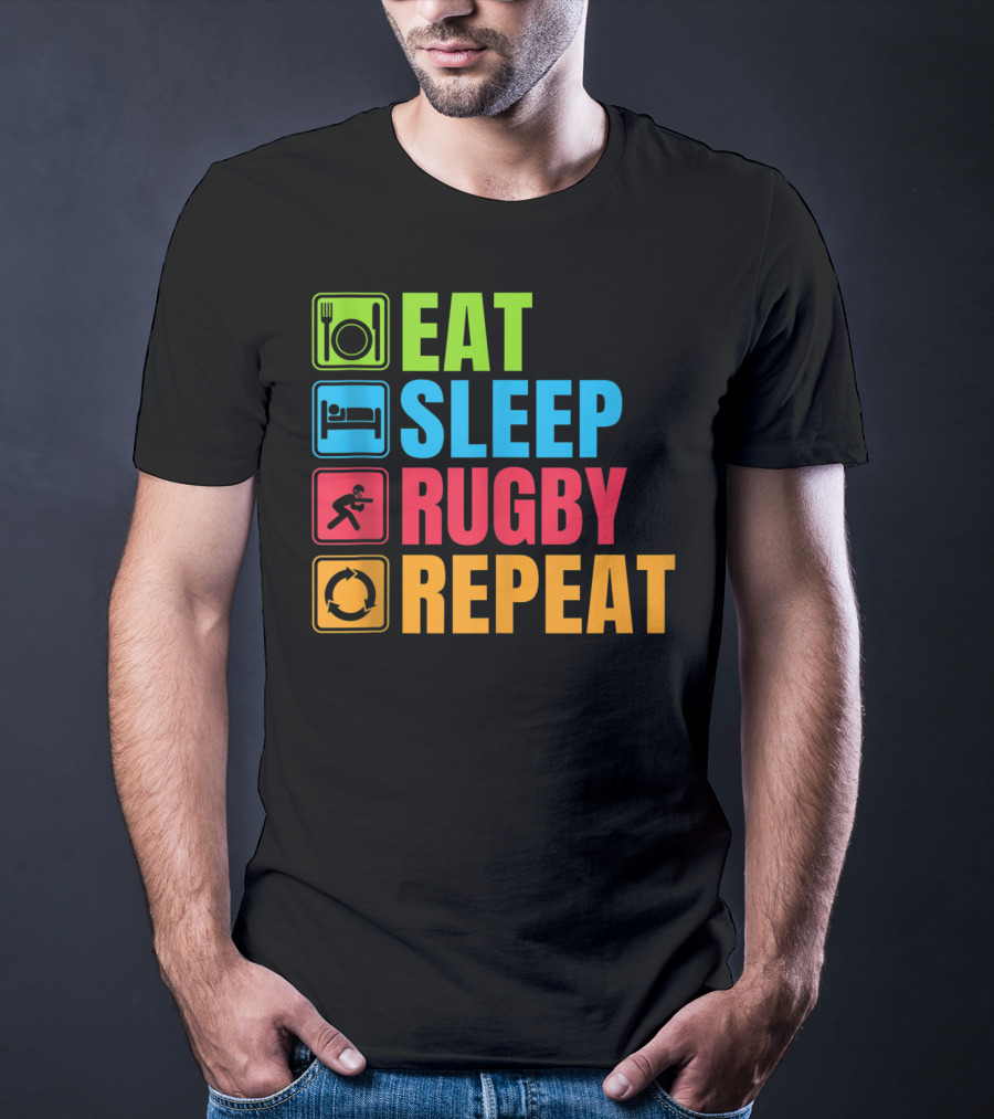 Eat Sleep Rugby Repeat Funny Rugby T-Shirt