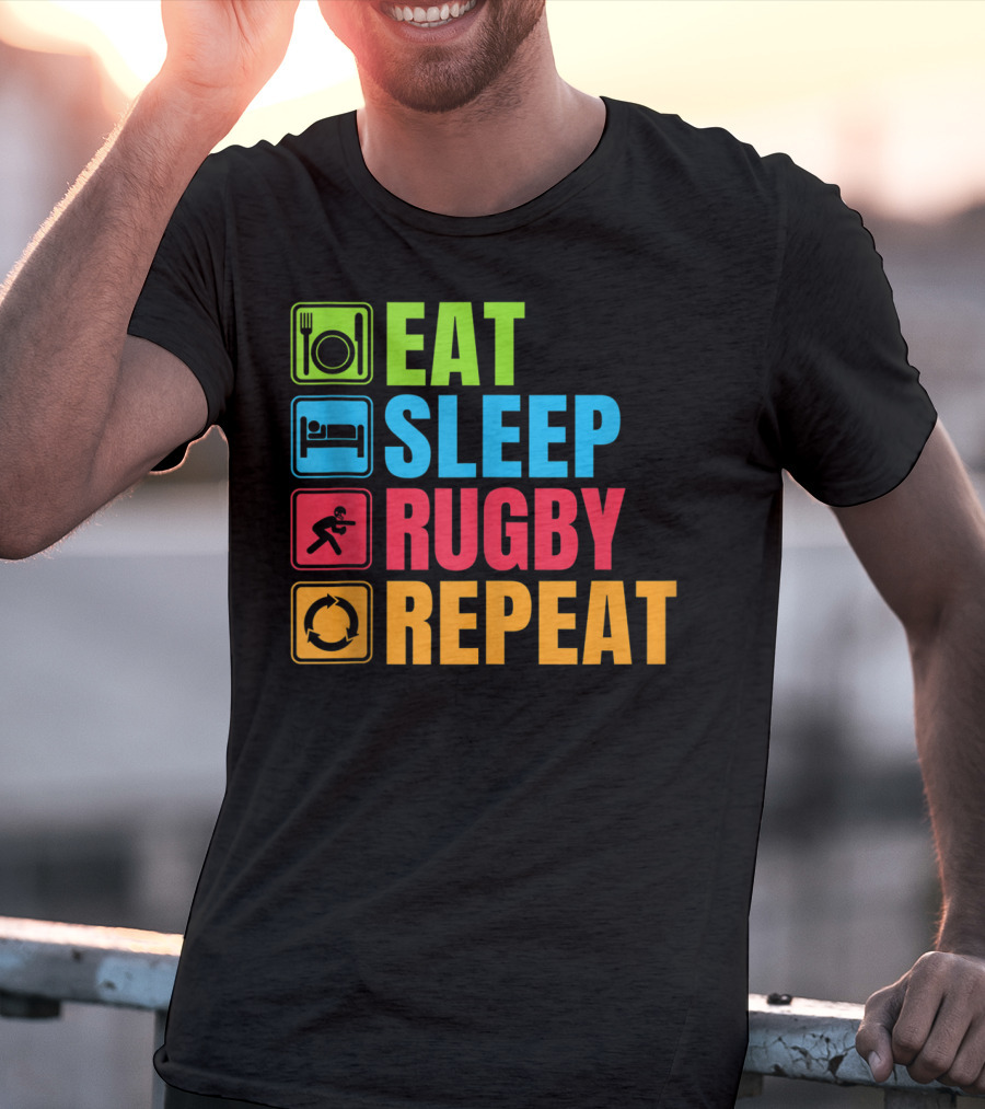 Eat Sleep Rugby Repeat Funny Rugby T-Shirt
