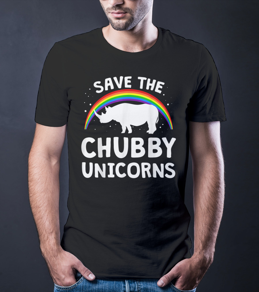 Save The Chubby Unicorns Rhino With Rainbow Love T-Shirt