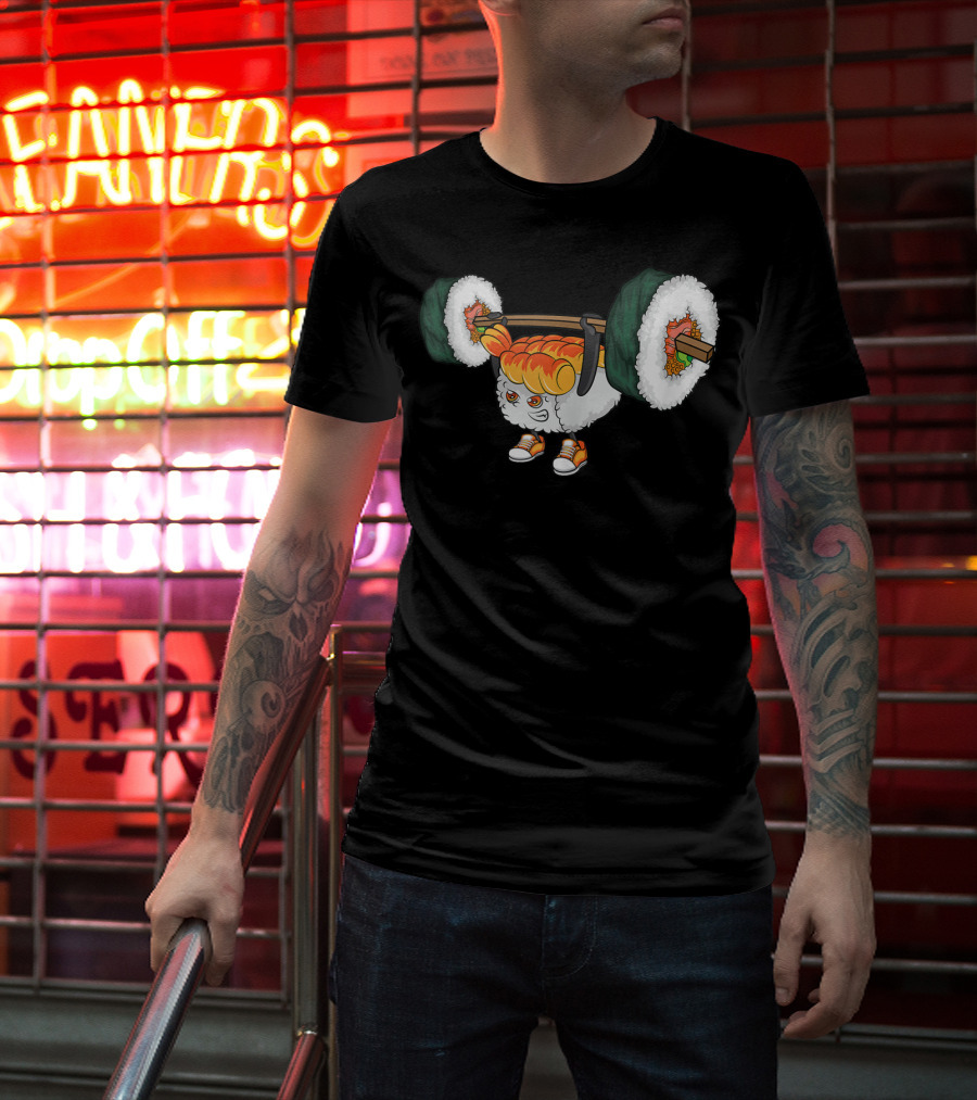 Funny Sushi Roll Weightlifting Gym Japanese Food Humor T-Shirt