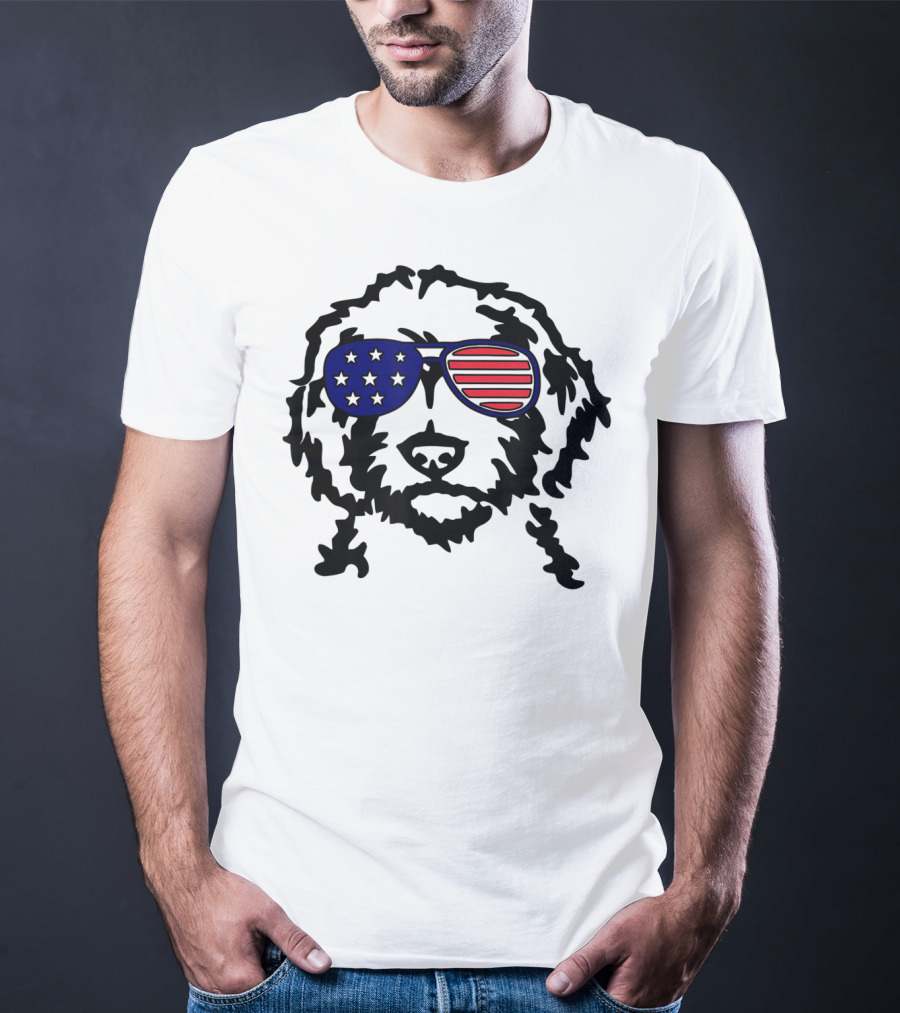 Golden Doodle Patriotic Sunglasses American Flag T-Shirt