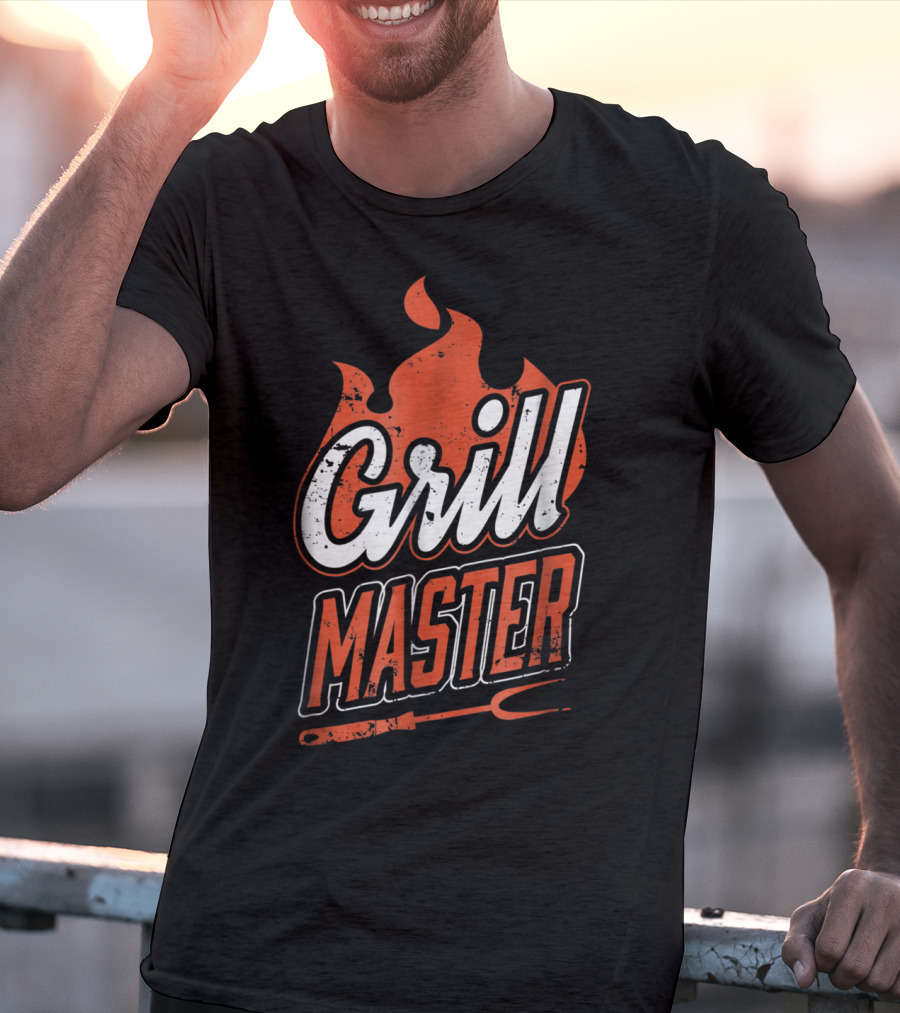 Grill Master BBQ Chef Cook Dad Flame Fork T-Shirt