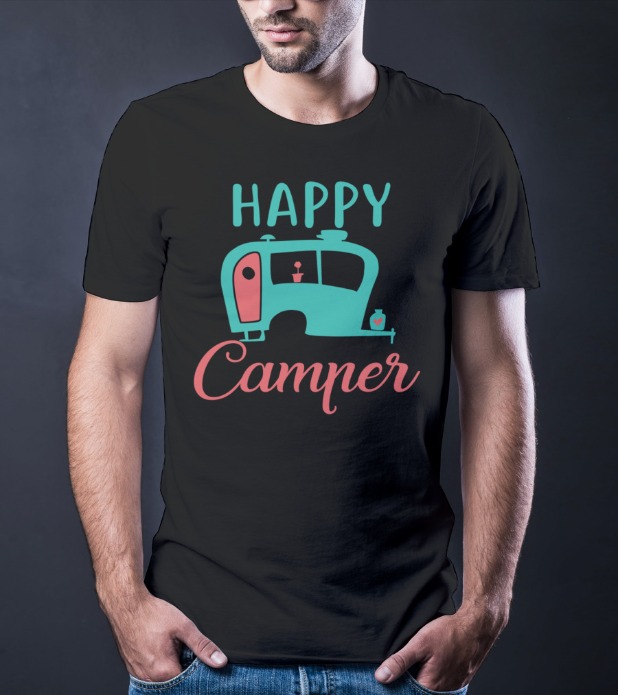 Happy Camper Retro Teal And Coral Vintage Camper T-Shirt