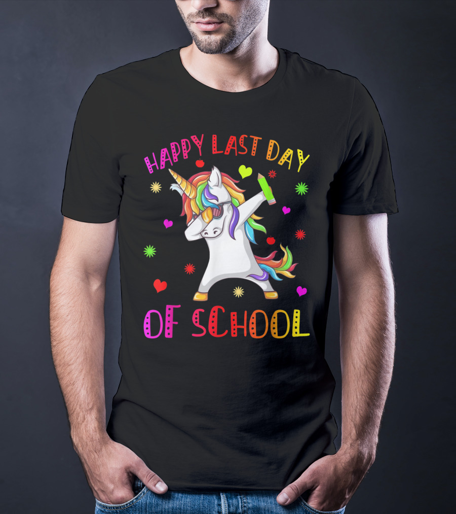 Happy Last Day Of School Unicorn Dabbing Teacher Stu T-Shirt