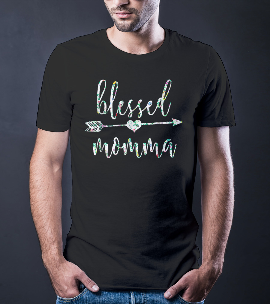 Blessed Momma Hawaii Tropical Flowers Cute Floral Arrow Heart T-Shirt