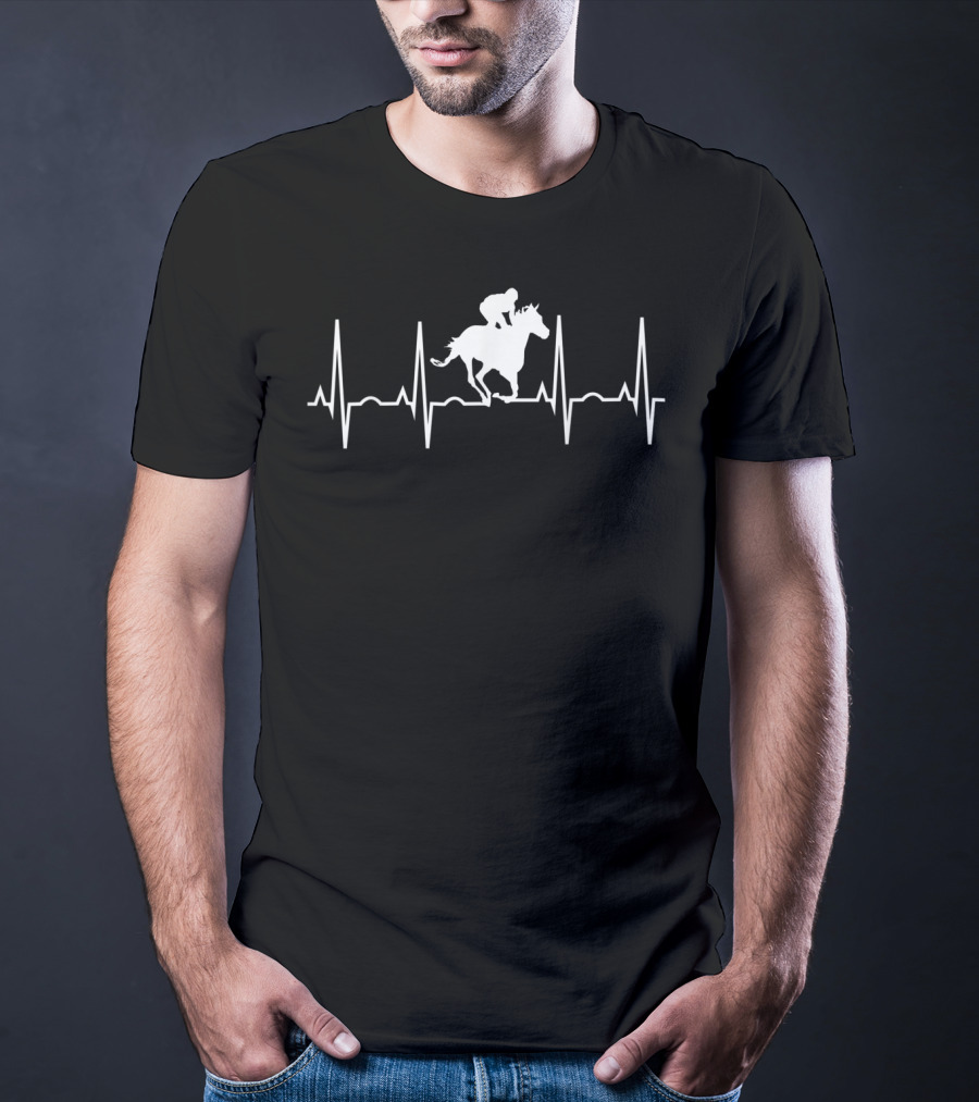 Horse Racing Jockey Heartbeat EKG T-Shirt