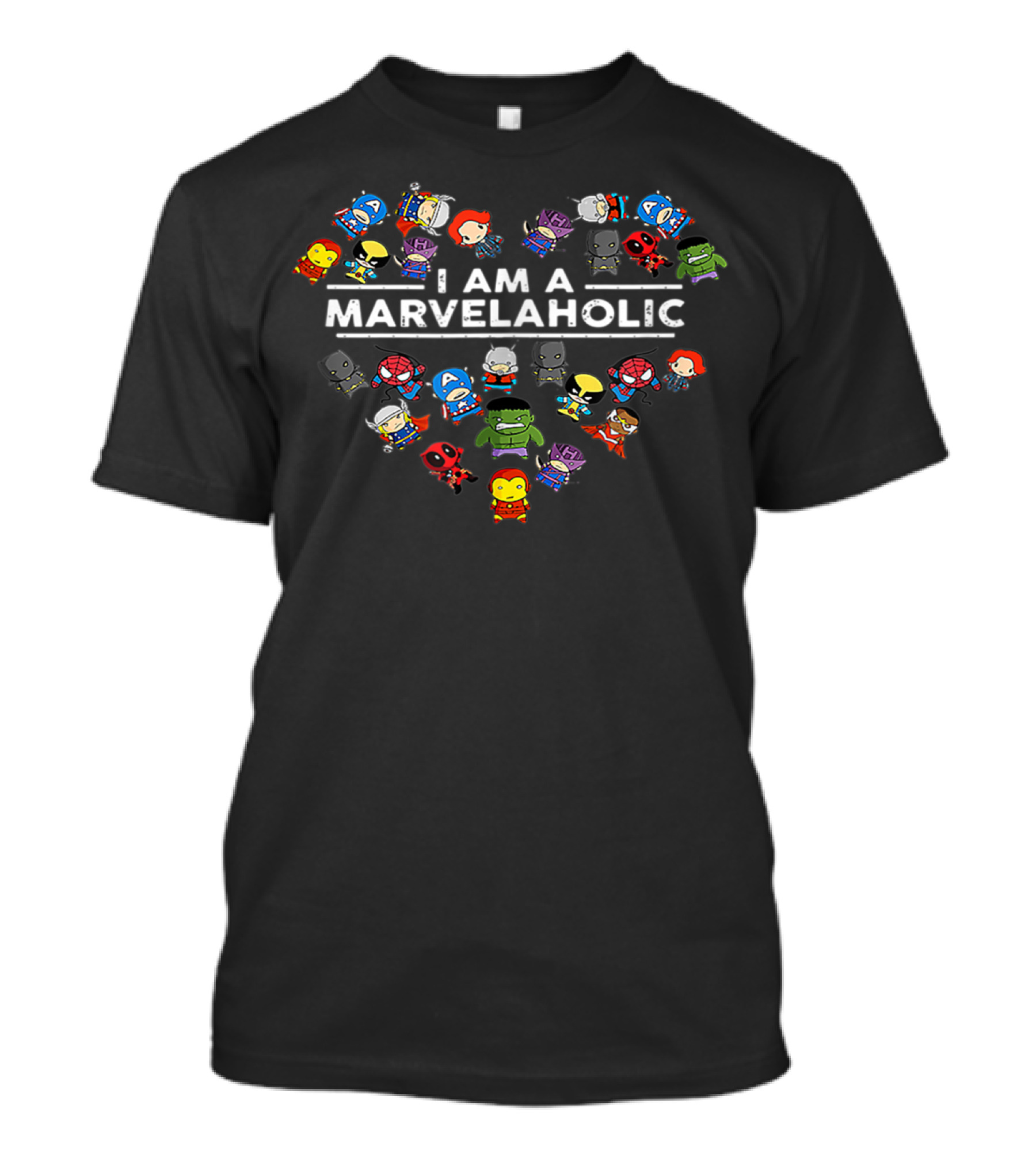 I Am A Marvelaholic Heart Shaped Superhero Characters T-Shirt