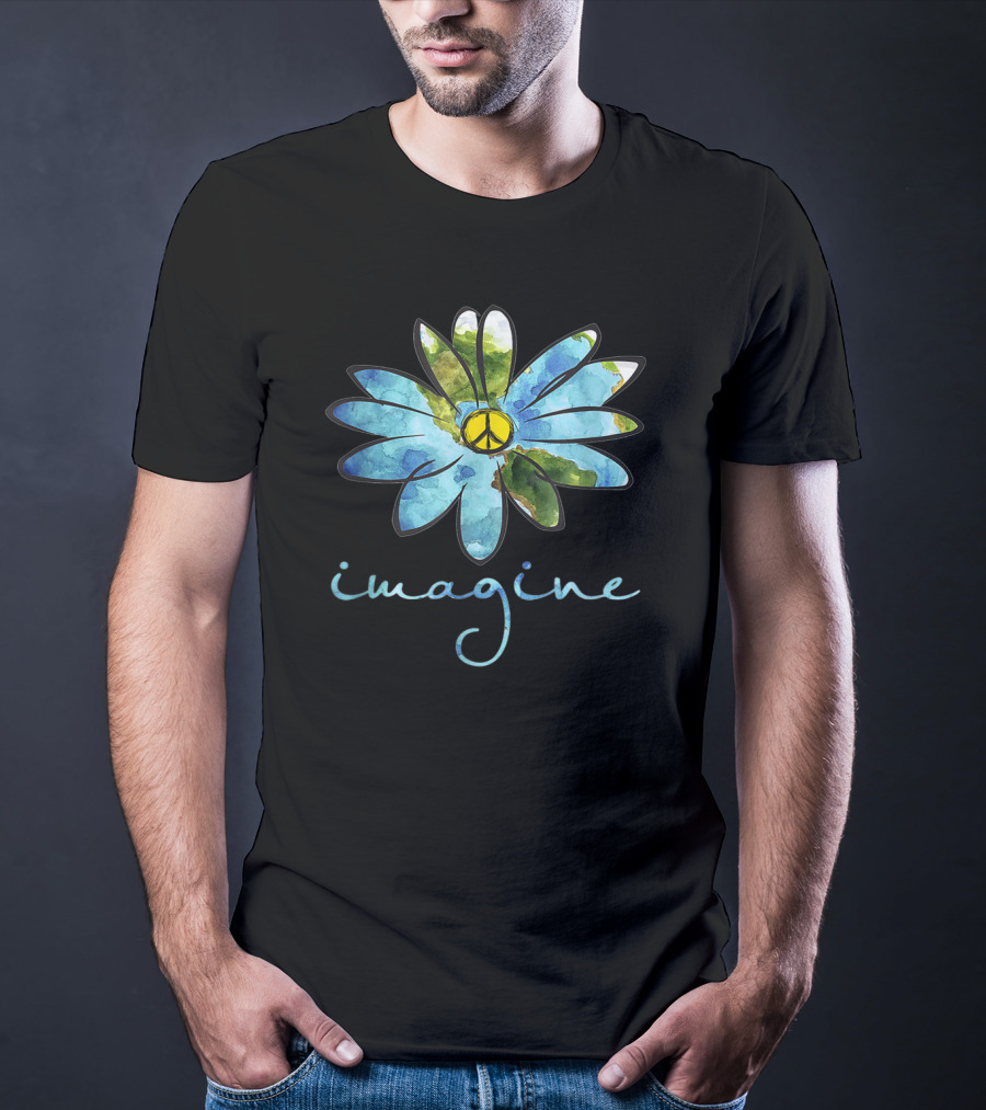 Imagine Hippie Peace Sign Flower T-Shirt