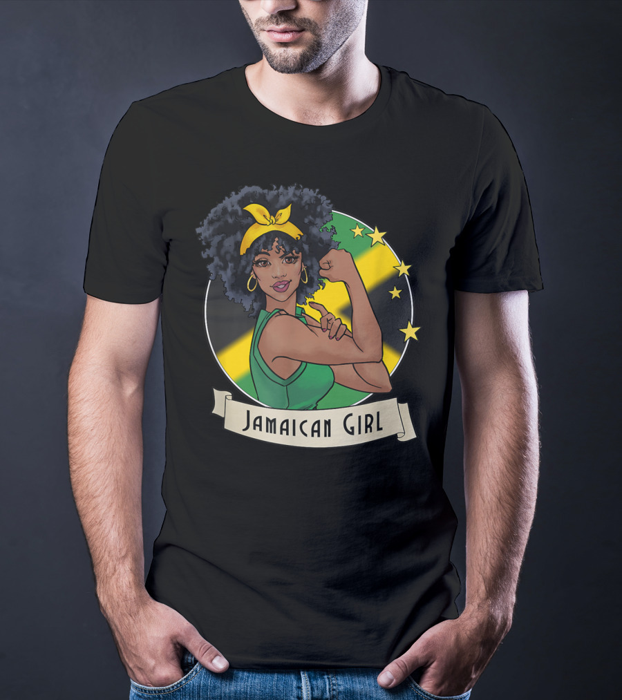 Jamaican Girl Afro Pride Jamaica Flag Fashion T-Shirt