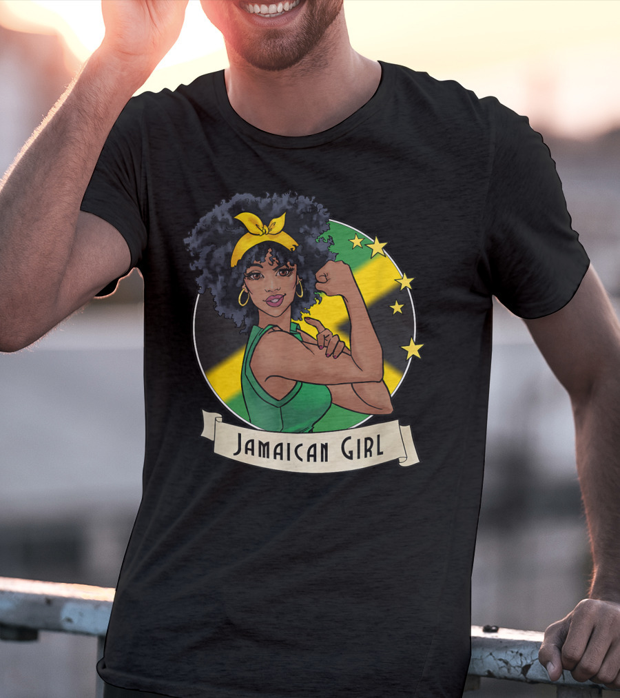 Jamaican Girl Afro Pride Jamaica Flag Fashion T-Shirt