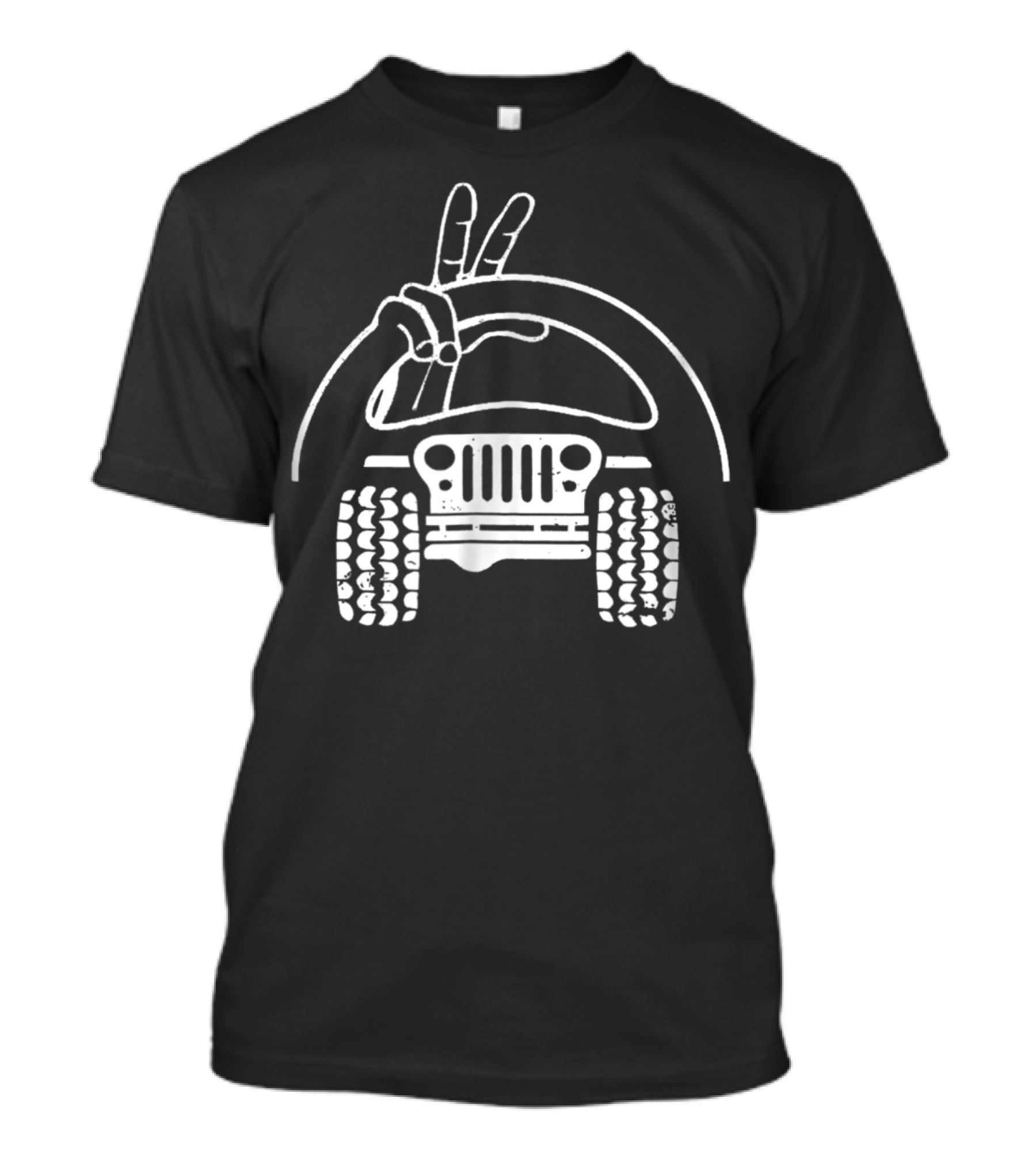 Jeep Wave Peace Fingers Sign Steering Wheel And Grille T-Shirt