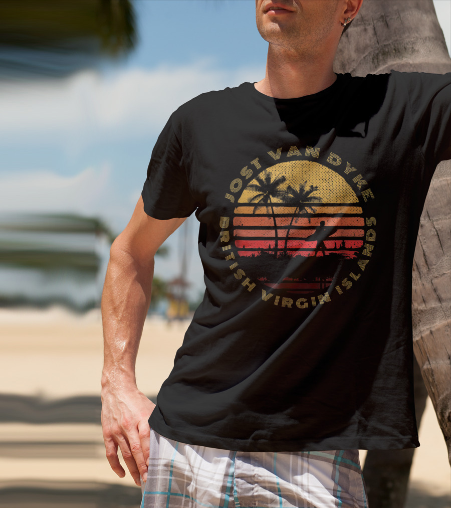 Jost Van Dyke British Virgin Islands Sunset Palm Trees Surfer T-Shirt