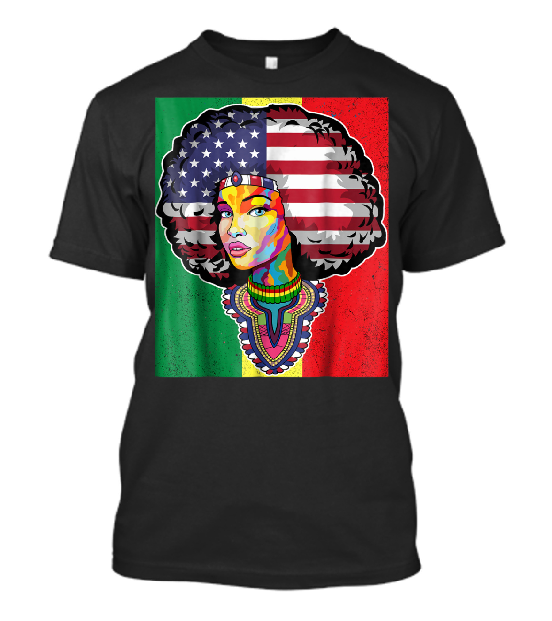 Juneteenth Dashiki American Flag Afro Woman African Colors T-Shirt