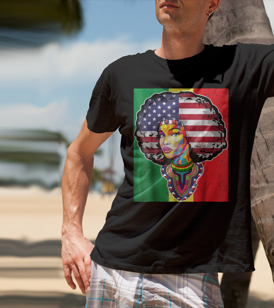 Juneteenth Dashiki American Flag Afro Woman African Colors T-Shirt