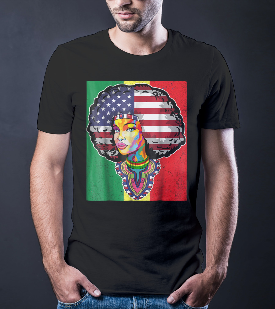 Juneteenth Dashiki American Flag Afro Woman African Colors T-Shirt