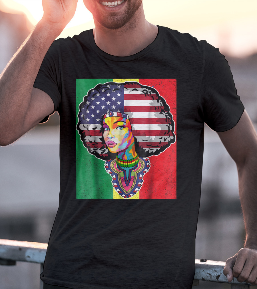 Juneteenth Dashiki American Flag Afro Woman African Colors T-Shirt