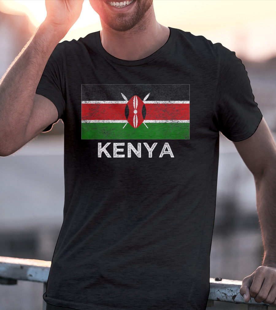 Kenya National Flag Textured Print With Emblem T-Shirt