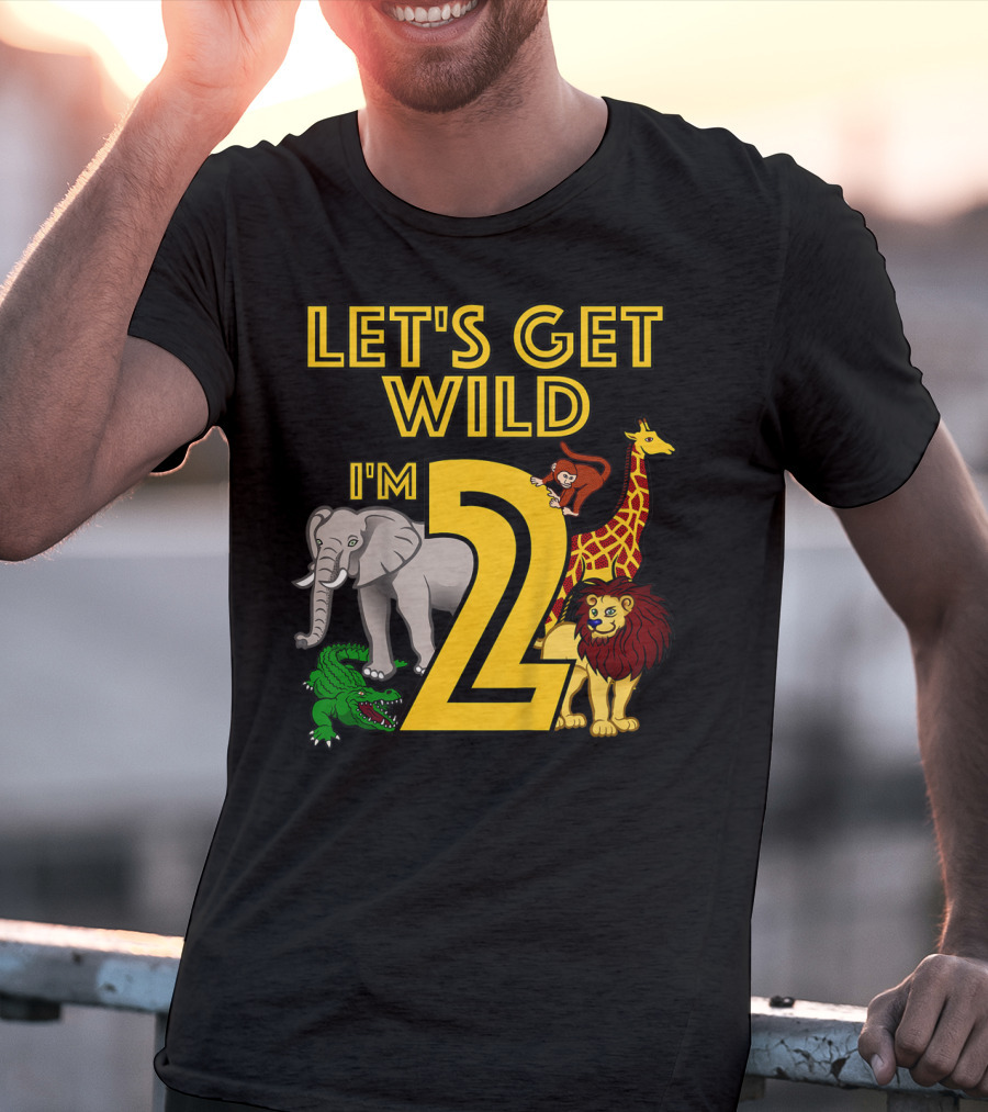 Let's Get Wild I'm 2 Elephant Giraffe Lion Crocodile Birthday Safari Jungle Kids 2 Year Old Zoo T-Shirt
