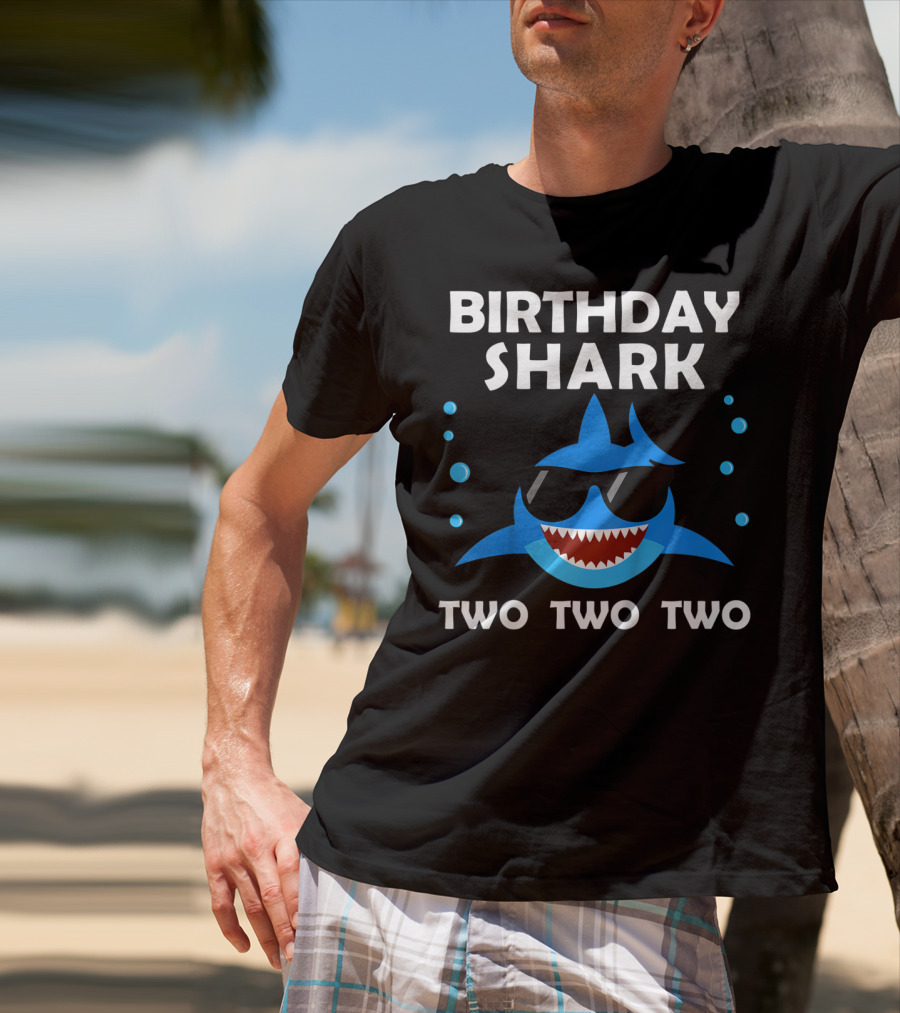 Birthday Shark Two Two Two Kids 2nd Birthday Boy Party T-Shirt