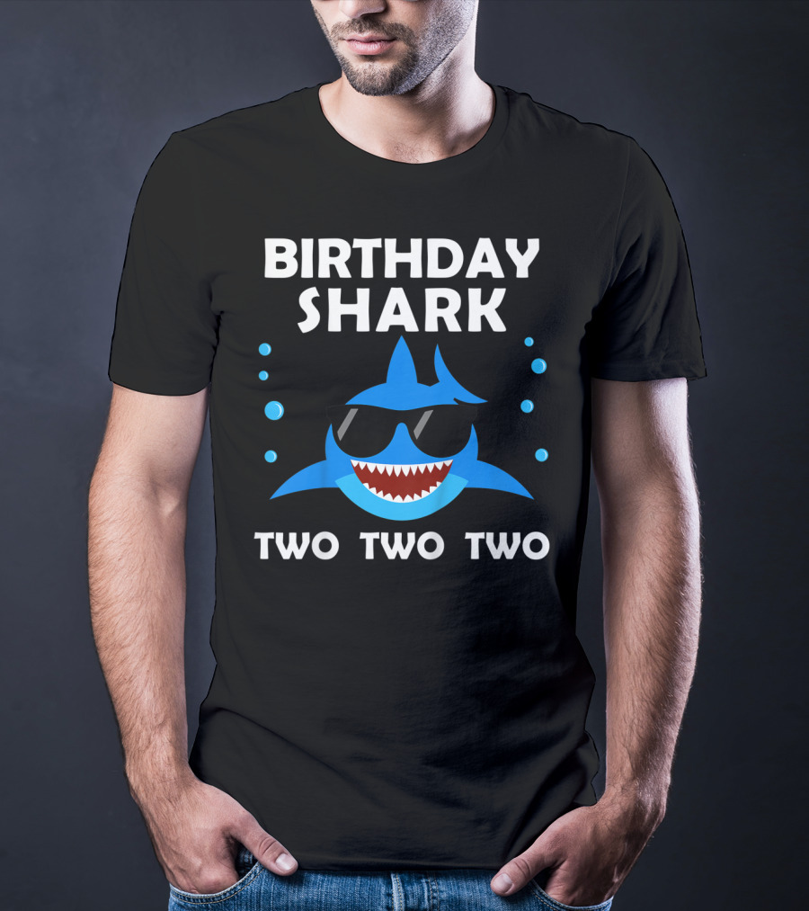 Birthday Shark Two Two Two Kids 2nd Birthday Boy Party T-Shirt
