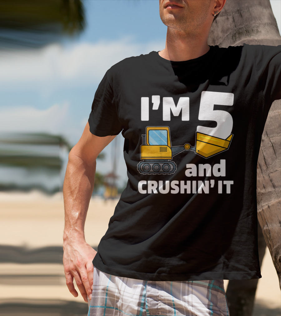 I'm 5 And Crushin' It Kids Construction Truck Birthday Boy T-Shirt