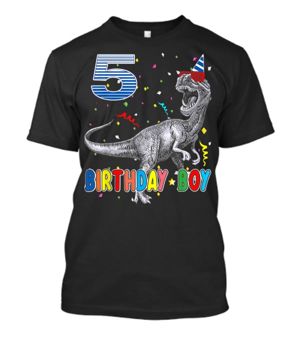 5 Birthday Boy Dinosaur Party Hat T-Shirt