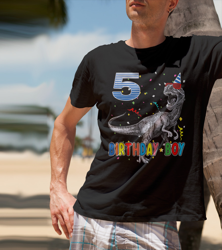 5 Birthday Boy Dinosaur Party Hat T-Shirt