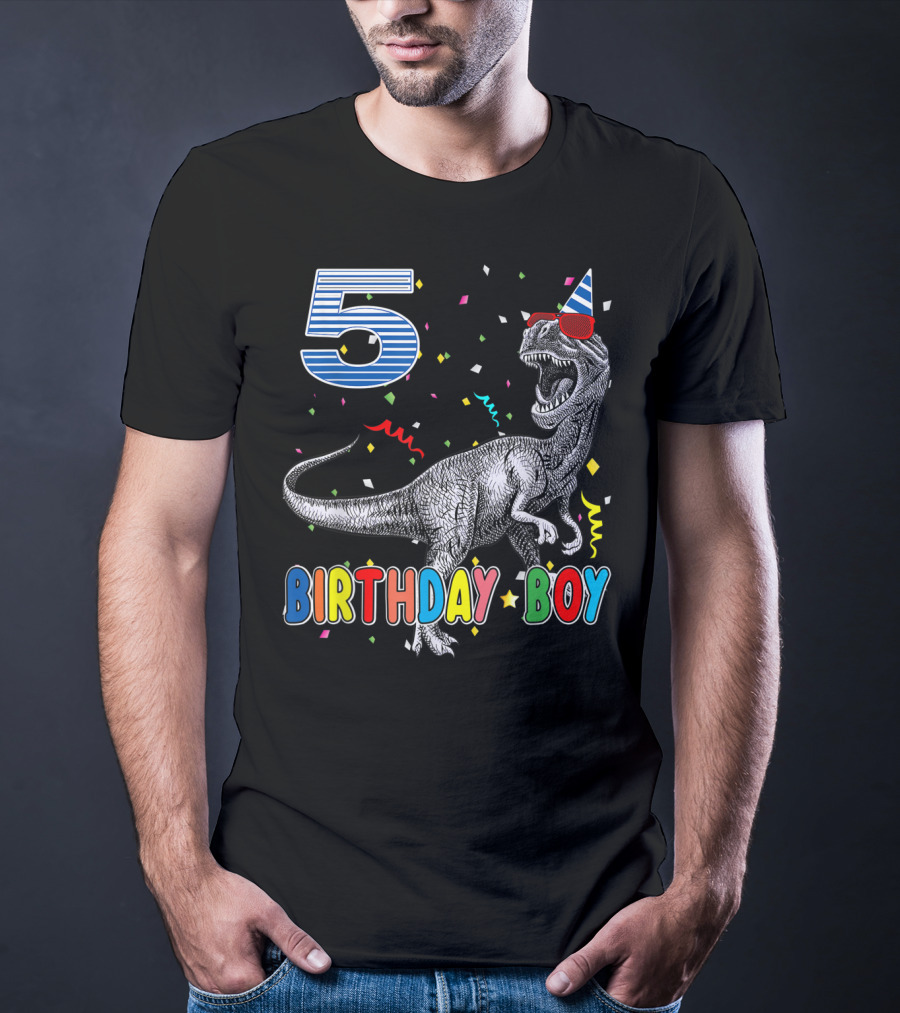 5 Birthday Boy Dinosaur Party Hat T-Shirt