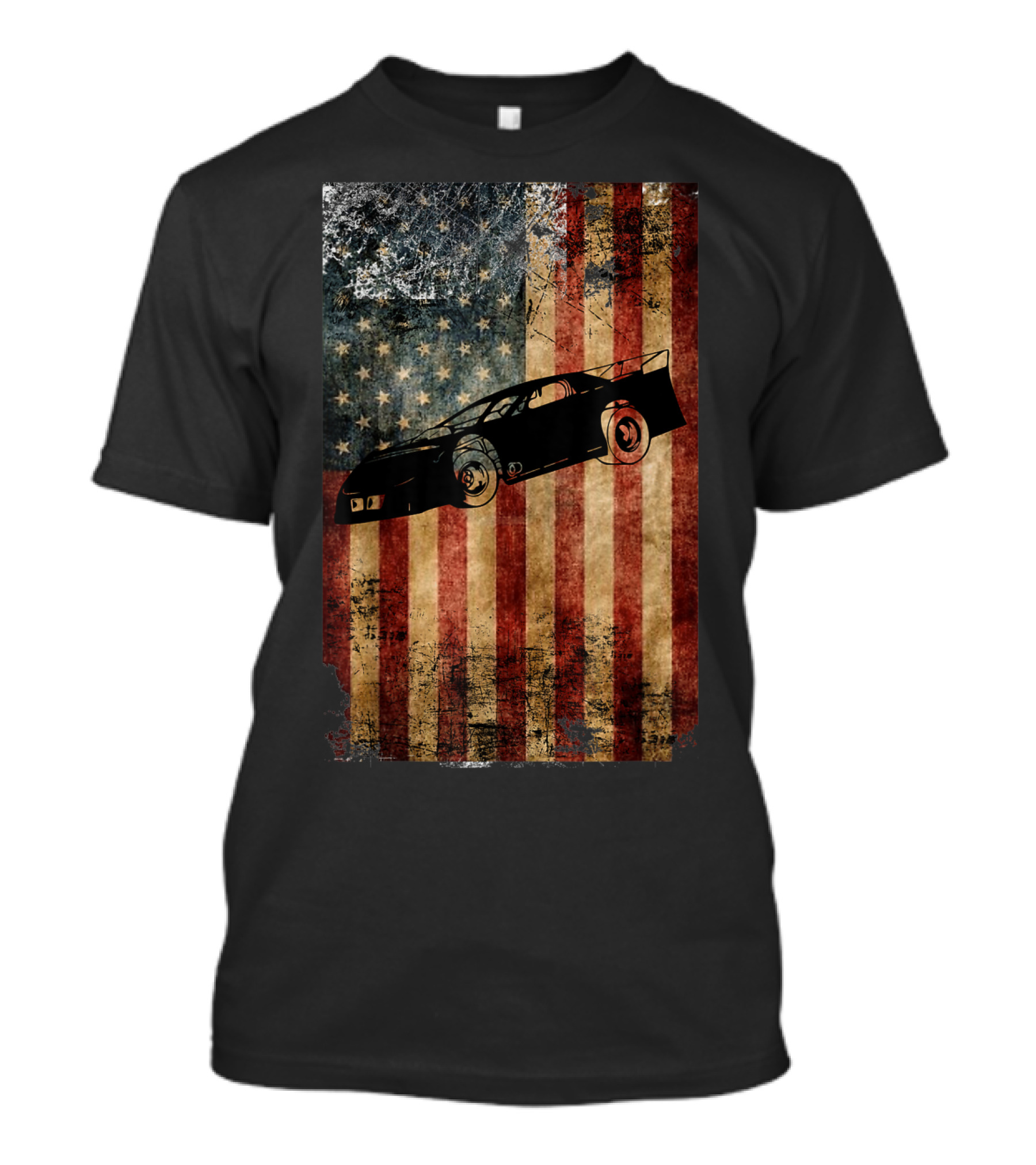 Late Model Dirt Track Racing Distressed American Flag Car T-Shirt