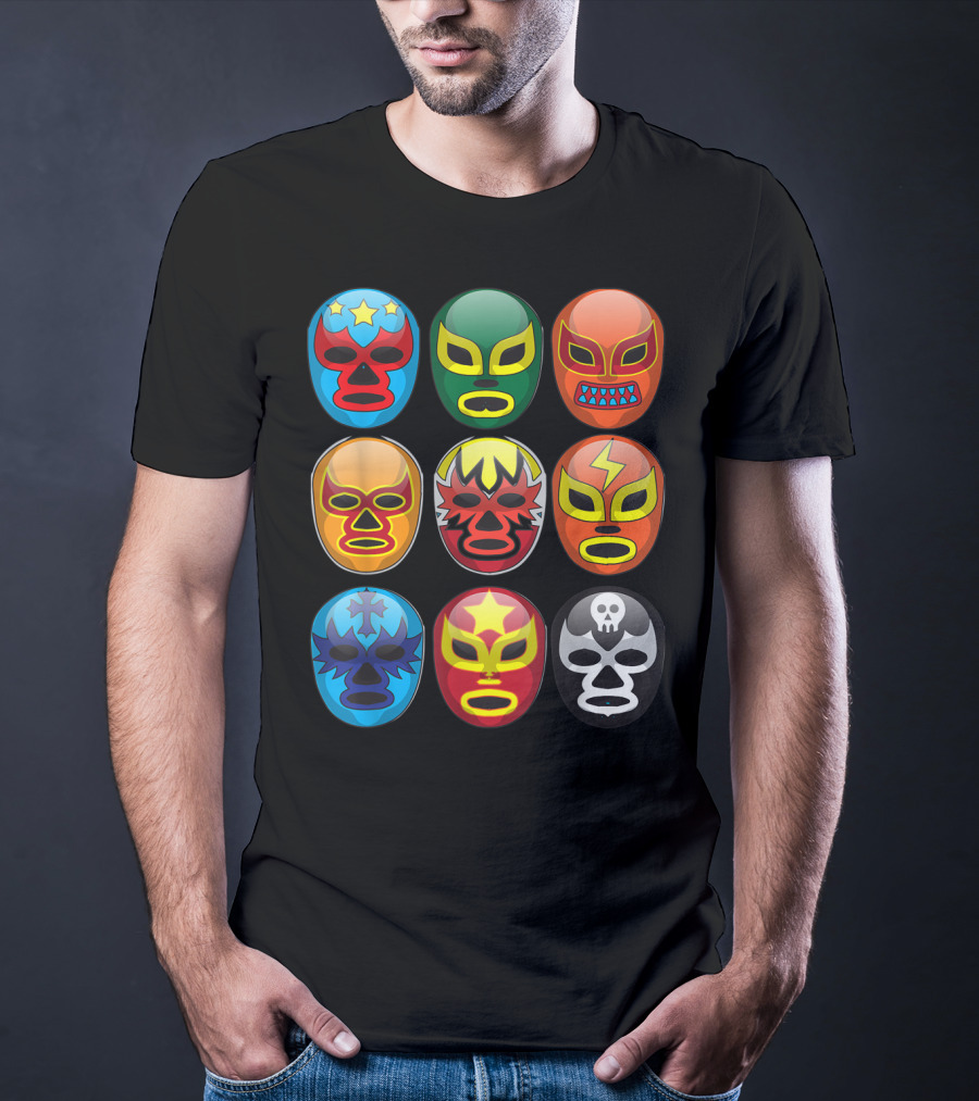 Lucha Libre Wrestler Masks Colorful Collection Cute Free Fighting T-Shirt