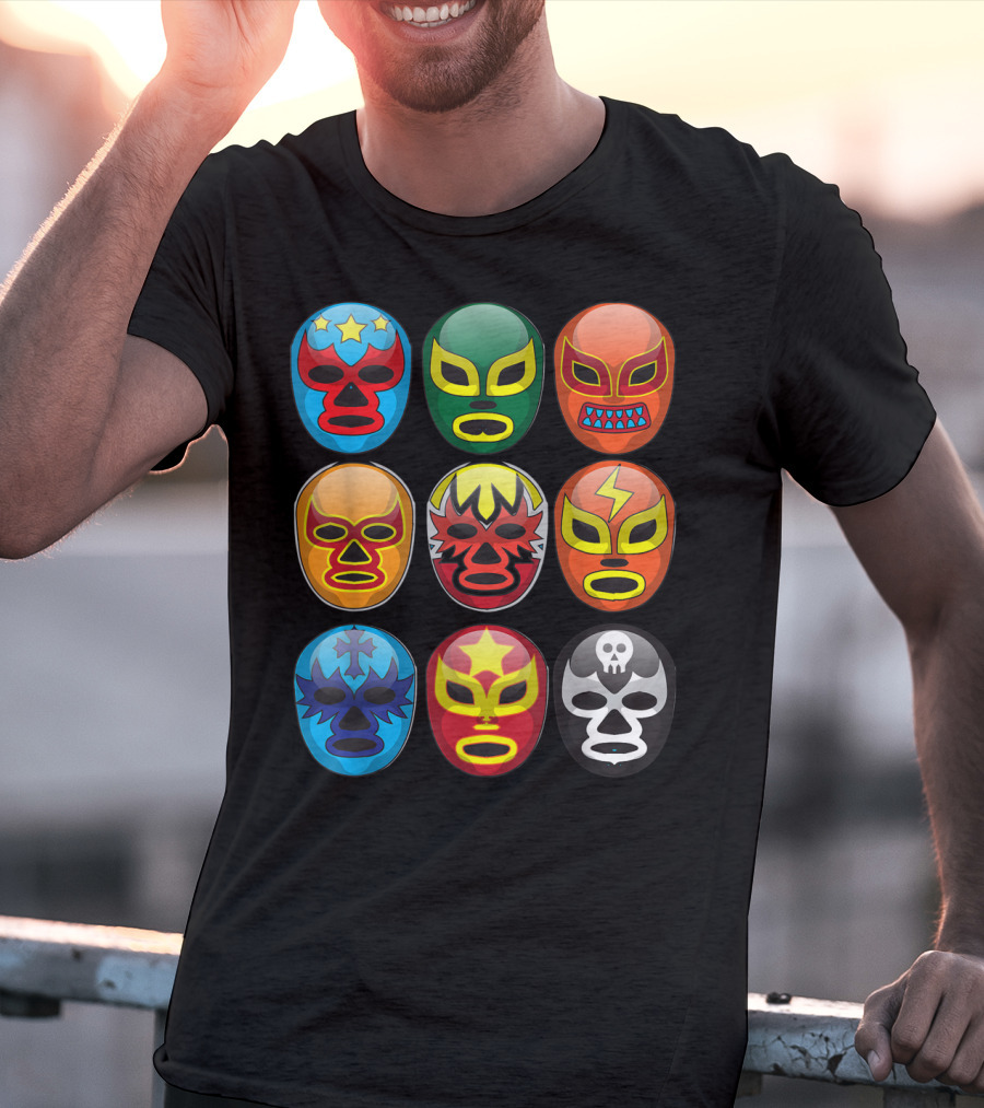 Lucha Libre Wrestler Masks Colorful Collection Cute Free Fighting T-Shirt
