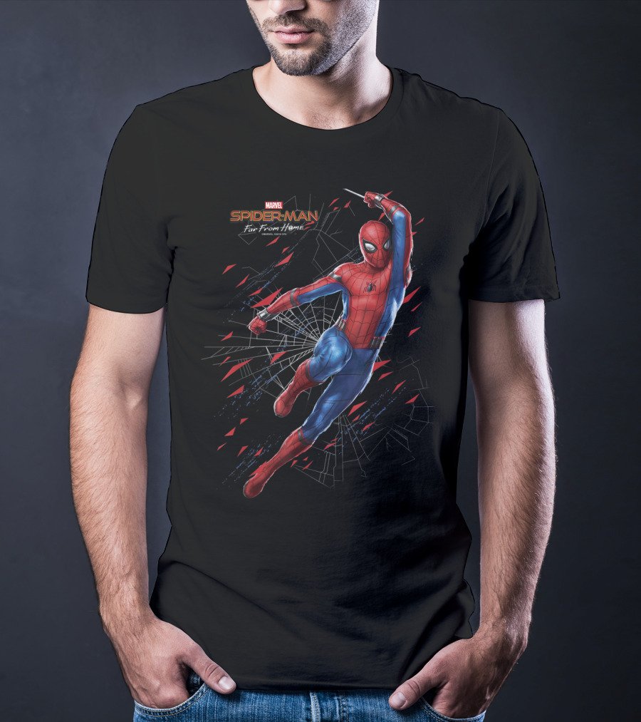 Marvel Spider Man Far From Home Web Swing Shatter Dynamic Action T-Shirt